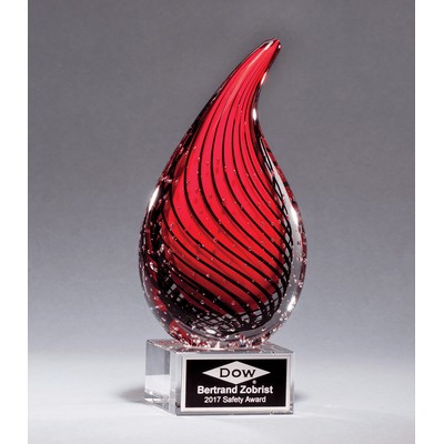 Black/Red Helix Teardrop Art Glass on Clear Base, 8"H