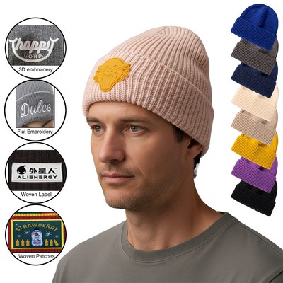 Unisex Cuffed Knitted Beanie With Custom Logo